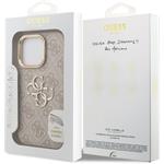 Guess PU 4G Metal Logo Stand Camera Frame kryt pre iPhone 15 Pro, ružový