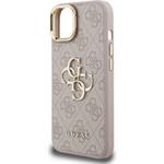 Guess PU 4G Metal Logo Stand Camera Frame kryt pre iPhone 15, ružový