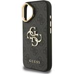 Guess PU 4G Metal Logo Stand Camera Frame kryt pre iPhone 16, čierny