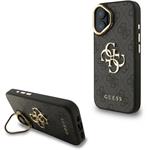 Guess PU 4G Metal Logo Stand Camera Frame kryt pre iPhone 16, čierny