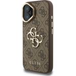 Guess PU 4G Metal Logo Stand Camera Frame kryt pre iPhone 16, hnedý