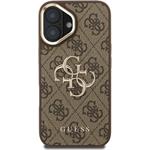 Guess PU 4G Metal Logo Stand Camera Frame kryt pre iPhone 16, hnedý