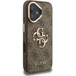 Guess PU 4G Metal Logo Stand Camera Frame kryt pre iPhone 16, hnedý