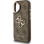 Guess PU 4G Metal Logo Stand Camera Frame kryt pre iPhone 16, hnedý