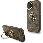 Guess PU 4G Metal Logo Stand Camera Frame kryt pre iPhone 16, hnedý