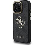 Guess PU 4G Metal Logo Stand Camera Frame kryt pre iPhone 16 Pro, čierny