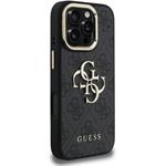 Guess PU 4G Metal Logo Stand Camera Frame kryt pre iPhone 16 Pro, čierny