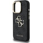 Guess PU 4G Metal Logo Stand Camera Frame kryt pre iPhone 16 Pro, čierny