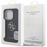 Guess PU 4G Metal Logo Stand Camera Frame kryt pre iPhone 16 Pro, čierny