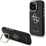 Guess PU 4G Metal Logo Stand Camera Frame kryt pre iPhone 16 Pro Max, čierny