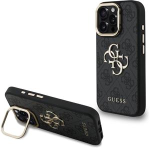 Guess PU 4G Metal Logo Stand Camera Frame kryt pre iPhone 16 Pro Max, čierny