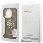Guess PU 4G Metal Logo Stand Camera Frame kryt pre iPhone 16 Pro Max, hnedý