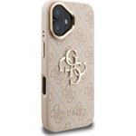 Guess PU 4G Metal Logo Stand Camera Frame kryt pre iPhone 16, ružový