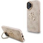 Guess PU 4G Metal Logo Stand Camera Frame kryt pre iPhone 16, ružový