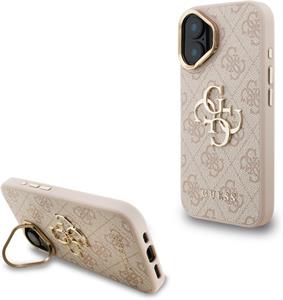 Guess PU 4G Metal Logo Stand Camera Frame kryt pre iPhone 16, ružový