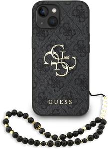 Guess PU 4G Metal Logo Strap kryt pre iPhone 15, čierny