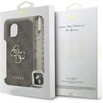 Guess PU 4G Metal Logo Strap kryt pre iPhone 15, hnedý