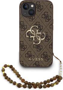 Guess PU 4G Metal Logo Strap kryt pre iPhone 15, hnedý