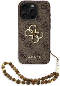 Guess PU 4G Metal Logo Strap kryt pre iPhone 15 Pro, hnedý