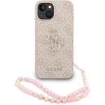 Guess PU 4G Metal Logo Strap kryt pre iPhone 15, ružový