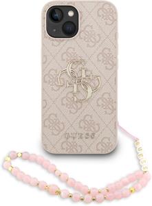 Guess PU 4G Metal Logo Strap kryt pre iPhone 15, ružový