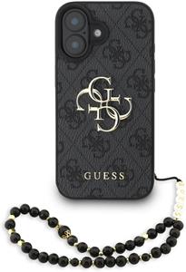Guess PU 4G Metal Logo Strap kryt pre iPhone 16, čierny