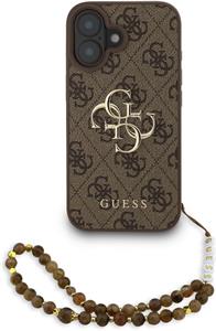 Guess PU 4G Metal Logo Strap kryt pre iPhone 16, hnedý