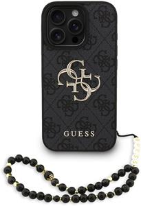 Guess PU 4G Metal Logo Strap kryt pre iPhone 16 Pro Max, čierny