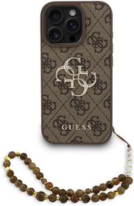 Guess PU 4G Metal Logo Strap kryt pre iPhone 16 Pro Max, hnedý