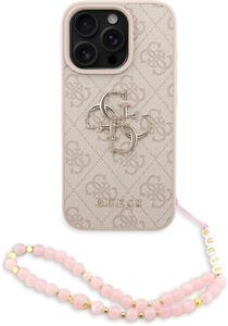 Guess PU 4G Metal Logo Strap kryt pre iPhone 16 Pro Max, ružový