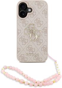 Guess PU 4G Metal Logo Strap kryt pre iPhone 16, ružový