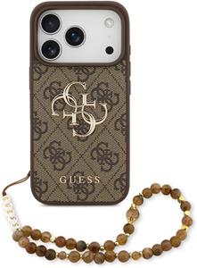 Guess PU 4G Metal Logo Strap kryt pre iPhone 17 Pro, hnedý