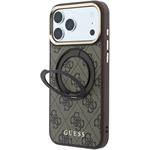 Guess PU 4G Ring Stand MagSafe kryt pre iPhone 18 Pro, hnedý