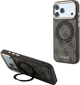 Guess PU 4G Ring Stand MagSafe kryt pre iPhone 18 Pro, hnedý