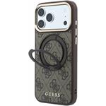 Guess PU 4G Ring Stand MagSafe kryt pre iPhone 18 Pro Max, hnedý