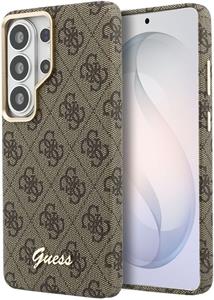 Guess PU 4G Script Metal Logo Magnetic kryt pre Samsung Galaxy S26 Ultra, hnedý