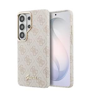 Guess PU 4G Script Metal Logo Magnetic Zadní Kryt pro Samsung Galaxy S26 Ultra Pink