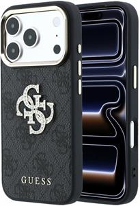 Guess PU 4G Strass Metal Logo kryt pre iPhone 18 Pro, čierny