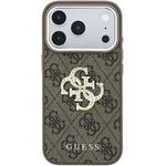 Guess PU 4G Strass Metal Logo kryt pre iPhone 18 Pro Max, hnedý