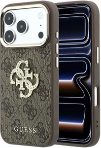 Guess PU 4G Strass Metal Logo kryt pre iPhone 18 Pro Max, hnedý