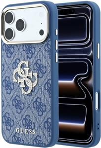Guess PU 4G Strass Metal Logo kryt pre iPhone 18 Pro Max, modrý