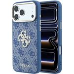 Guess PU 4G Strass Metal Logo kryt pre iPhone 18 Pro, modrý