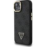 Guess PU 4G Strass Triangle Logo Stand Camera Frame MagSafe kryt pre iPhone 14, čierny