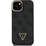 Guess PU 4G Strass Triangle Logo Stand Camera Frame MagSafe kryt pre iPhone 14, čierny
