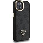Guess PU 4G Strass Triangle Logo Stand Camera Frame MagSafe kryt pre iPhone 14, čierny