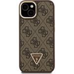 Guess PU 4G Strass Triangle Logo Stand Camera Frame MagSafe kryt pre iPhone 14, hnedý