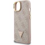 Guess PU 4G Strass Triangle Logo Stand Camera Frame MagSafe kryt pre iPhone 14, ružový