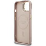 Guess PU 4G Strass Triangle Logo Stand Camera Frame MagSafe kryt pre iPhone 14, ružový