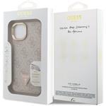 Guess PU 4G Strass Triangle Logo Stand Camera Frame MagSafe kryt pre iPhone 14, ružový