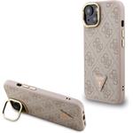 Guess PU 4G Strass Triangle Logo Stand Camera Frame MagSafe kryt pre iPhone 14, ružový